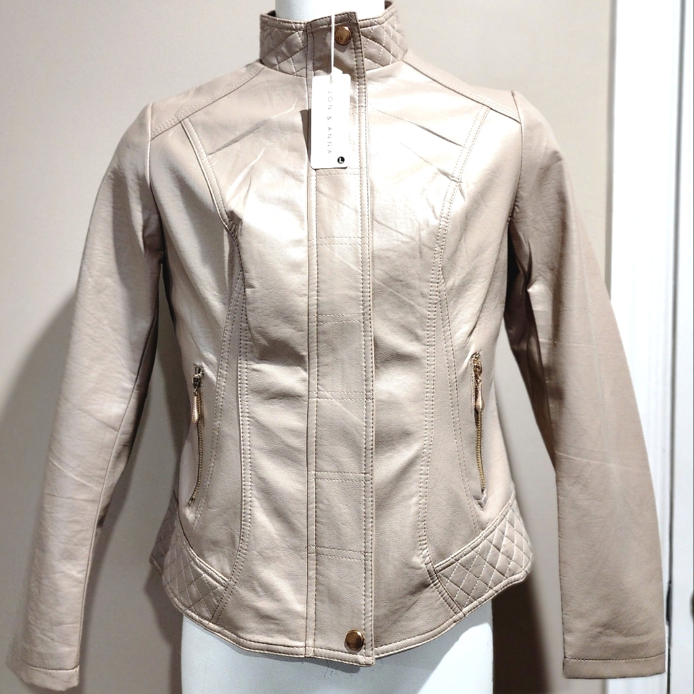 NWT Jon & Anna Faux Leather Zip Front Scuba Jacket Size Large